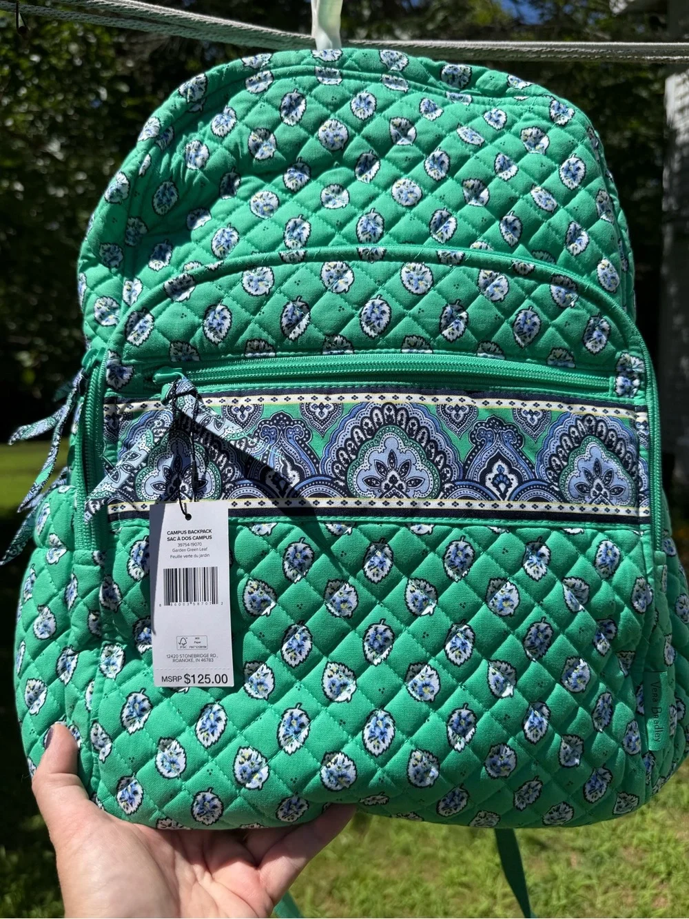 Vera Bradley Campus Backpack Garden Green Leaf NWT
